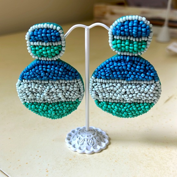 Blue & Green Double Disc Beaded Earrings - Picture 4 of 5